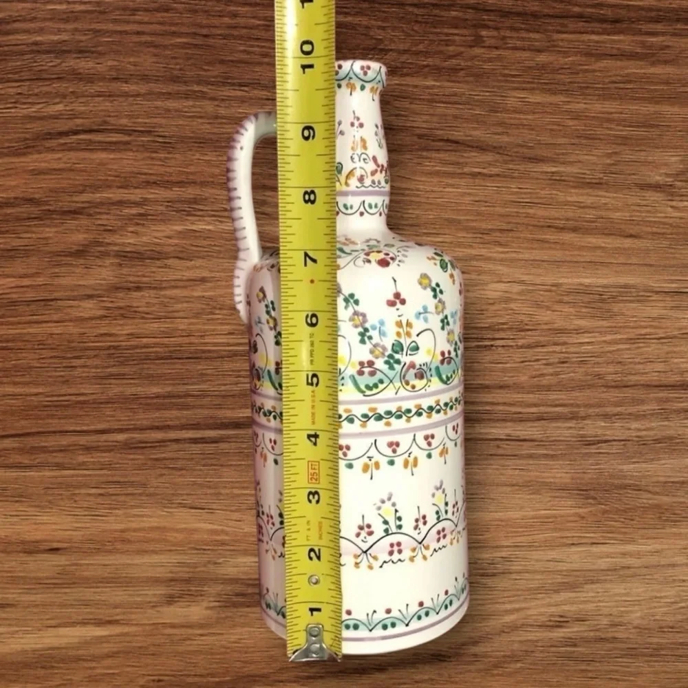 Vintage RARE CRUZ Spain Bohemian Floral Hand Painted Set Shot 6 Cups & Bottle